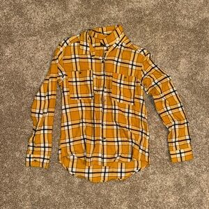 Black and yellow PacSun Mustard Plaid Button Down Shirt, flannel. XS/S
